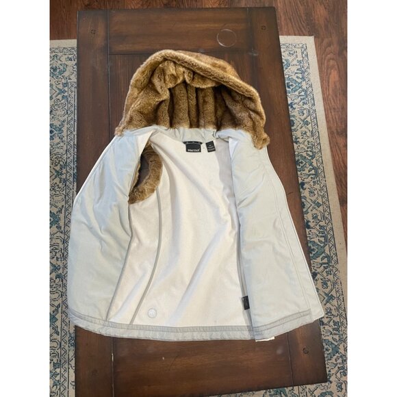 Marmot Fur Lined Hooded Softshell Full Zip Vest Fleece Interior Ivory Cream S ve - Picture 3 of 16